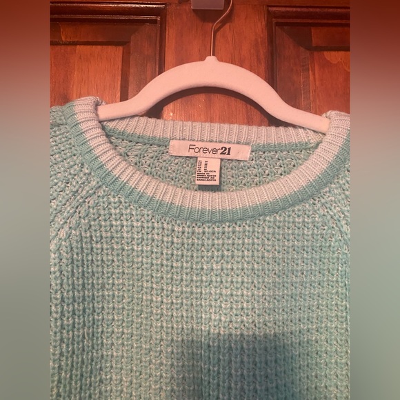 NWOT Forever21 F21 Fishermans Rib Stitch Cable Knit Varsity Sweater Mint Green M - Picture 3 of 4